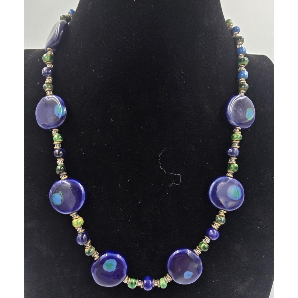 Kazuri Kenya Handcrafted Fair Trade Bead Necklace Blue Green